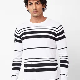SPYKAR Striped Round Neck Pullover Cotton Sweater-image-3