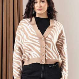 Kotty Women Animal Printed Crop Cardigan Sweaters-image-118