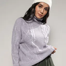 Campus Sutra Self Designed Turtle Neck Woollen Pullover-image-14