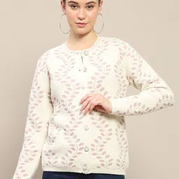 Madame Women Self Design Round Neck Cardigan Sweaters-image-96