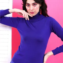 Tokyo Talkies Women Blue Solid Pullover-image-91
