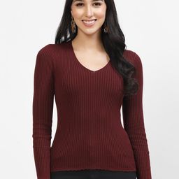 Kalt Ribbed V-Neck Pullover Sweater-image-94
