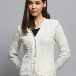 Monte Carlo Women Cable Knit Woollen Front-Open Sweater-picture-39