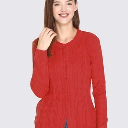GODFREY Women Red Cable Knit Cardigan-image-61
