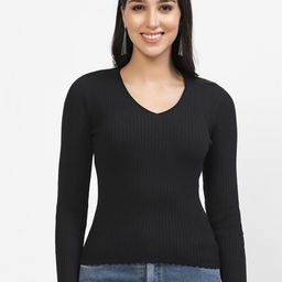 Kalt Ribbed V-Neck Pullover Sweater-image-91