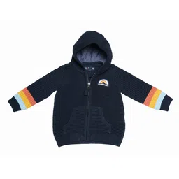 LASNAK Girls Navy Blue & Red Striped Hooded Sweater-picture-29