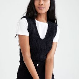 DeFacto Women Black Cable Knit Sweater Vest-image-76