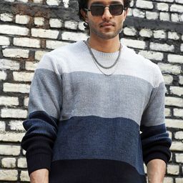 Campus Sutra Blue Colourblocked Round Neck Cotton Pullover-image-71