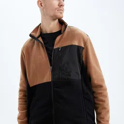 DeFacto Men Camel Brown & Black Colourblocked Cardigan-picture-6
