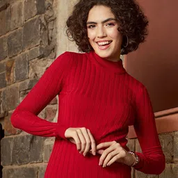 SASSAFRAS Red Ribbed High Neck Nylon Pullover Sweater-picture-48