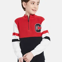 Octave Boys Mock Collar Colourblocked Cotton Pullover Sweaters-image-6