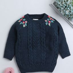 Yellow Apple Girls Cable Knit Woollen Cardigan with Embroidered Detail-image-64