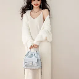 JC Collection Women Fuzzy Detail Longline Sweaters-image-6