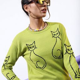Tokyo Talkies Women Green & Black Jacquard Pullover-image-52