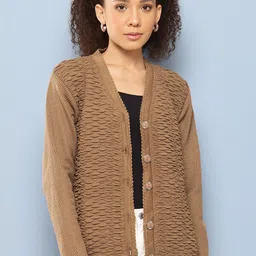 The Roadster Lifestyle Co Self Design Woolen Long Sleeve Cardigan Sweater-image-41