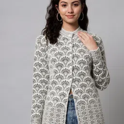 eWools Ethnic Motifs Self Design Pure Woollen Cardigan-image-58