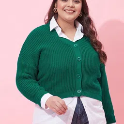 CURVY STREET Women Plus Size Ribbed Acrylic Crop Cardigan-picture-35