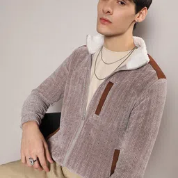 Campus Sutra Open Knit Self Design Mock Collar Cotton Front-Open Sweater-picture-9