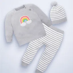 Mylo Baby Sweater & Stripe Pant Set with Cap Clothing Set-picture-6