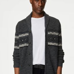 Marks & Spencer Fair Isle Printed Shawl Collar Cardigan Sweater-image-86