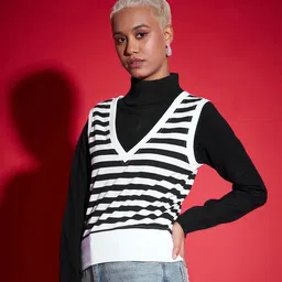 SASSAFRAS Black Striped V-Neck Cotton Pullover-picture-11