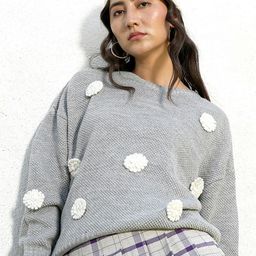 Campus Sutra Grey Flower Knit Cotton Pullover-image-19