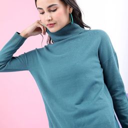 Tokyo Talkies Women Teal Pullover-image-63