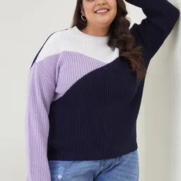 CURVY STREET Women Plus Size Colourblocked Acrylic Pullover-picture-18