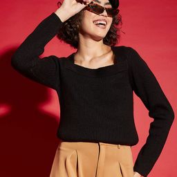 SASSAFRAS Black Ribbed Square Neck Acrylic Pullover-image-20