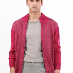 RARE RABBIT Men Heritage Geometric Printed Mock Collar Front Open Sweaters-image-20