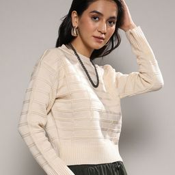 Campus Sutra Cable Knit Acrylic Pullover-image-16