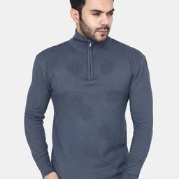 Steele Self Design Turtle Neck Long Sleeves Zip Detail Cotton Pullover Sweater-image-50