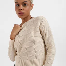 Campus Sutra Cable Knit Crop Pullover Sweater-image-34