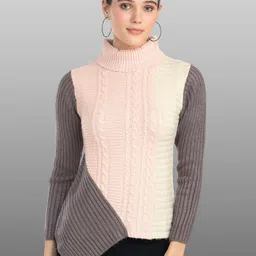 Moda Elementi Cable Knit Self Design Turtle Neck Pullover Sweater-image-47
