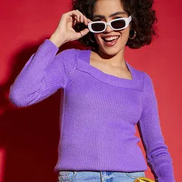 SASSAFRAS Ribbed Square Neck Acrylic Pullover-image-13