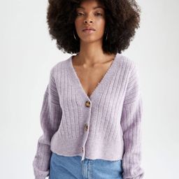 DeFacto Women Purple Ribbed Cardigan-picture-25