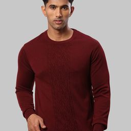 Raymond Men Maroon Cable Knit Pullover Sweater-image-20