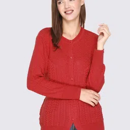 GODFREY Women Red Cable Knit Cardigan Sweaters-picture-2