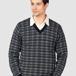 aarbee Checked V-Neck Pullover Acrylic Sweater-image-97