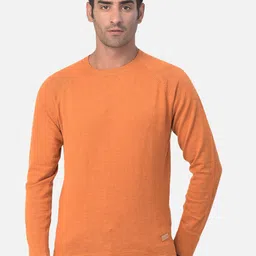 Woodland Men Orange Solid Pure Cotton Pullover Sweater-image-71