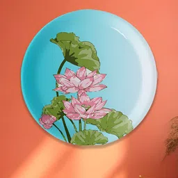 nestroots Turquoise Blue & Pink Floral Printed Ceramic Wall Plates-image-44