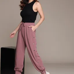 Women Regular Fit Red Polyester Trousers-image-54