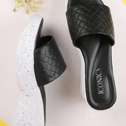 ICONICS Textured Open Toes Wedge Heels-56