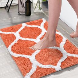 Aura Peach Geometric Rectangular Anti Skid 1850 GSM Bath Rug-48