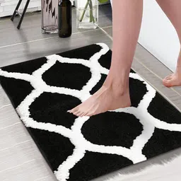 Aura Black & White Printed Rectangular 1850 GSM Anti Skid Bath Rug-17