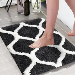 Aura Grey & White Printed Rectangular 1850 GSM Anti Skid Bath Rug-1