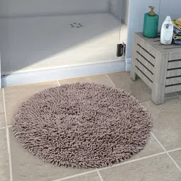 Saral Home Grey Solid Cotton Anti-Skid Shaggy Round Bath Mat-22