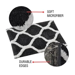 Aura Grey & White Printed Rectangular 1850 GSM Anti Skid Bath Rug image 2
