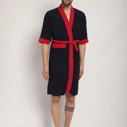 ELEVANTO Men Black & Red Bath Robe-image-72