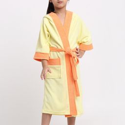 Creeva Kids Yellow & Orange Cotton Hooded Bath Robe-34